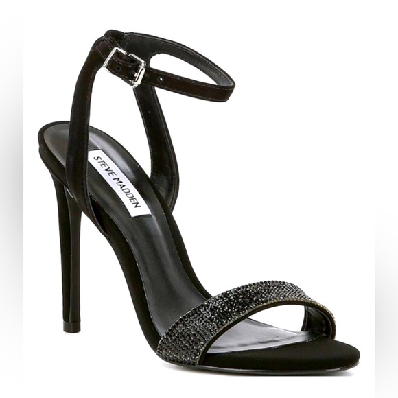 Steve Madden Leona Black Crystal Strappy Stiletto Heel Sandals Sz 8.5 NEW IN BOX - Picture 1 of 5